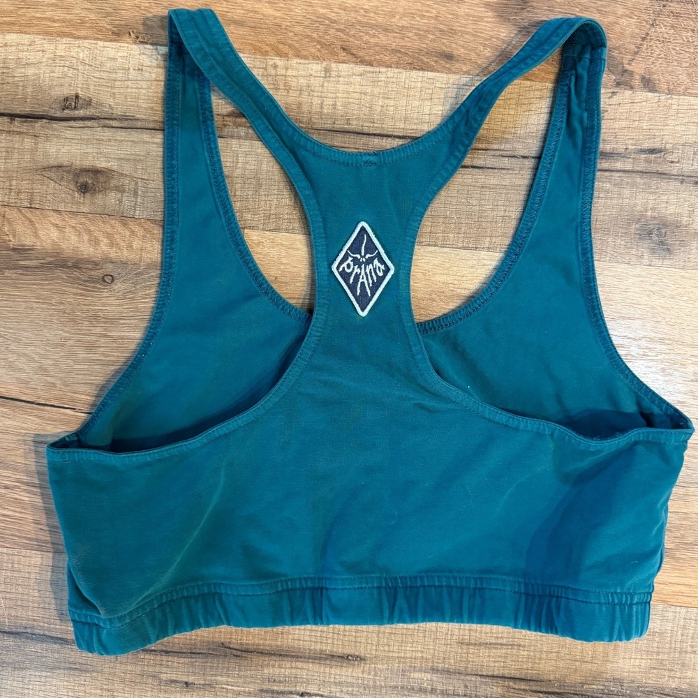 prAna Sports Bra Teal Racerback Yoga Activewear Vintage Logo and Y2K Style